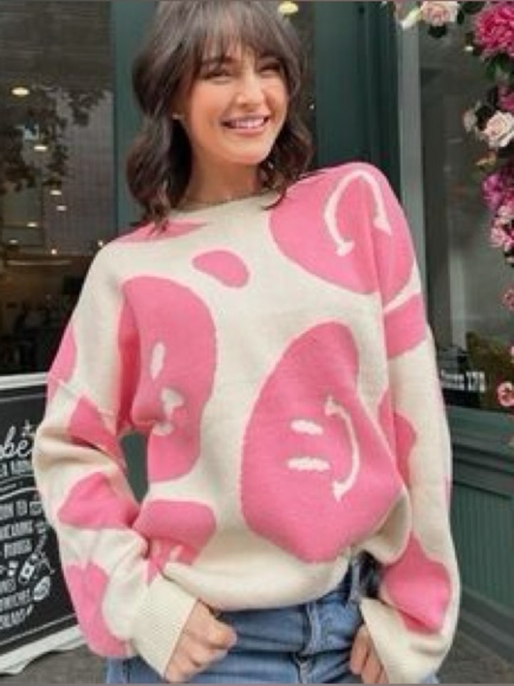 Anthropologie Moon & Madison Smiley Face Pullover Crewneck Novelty Comfy Sweater